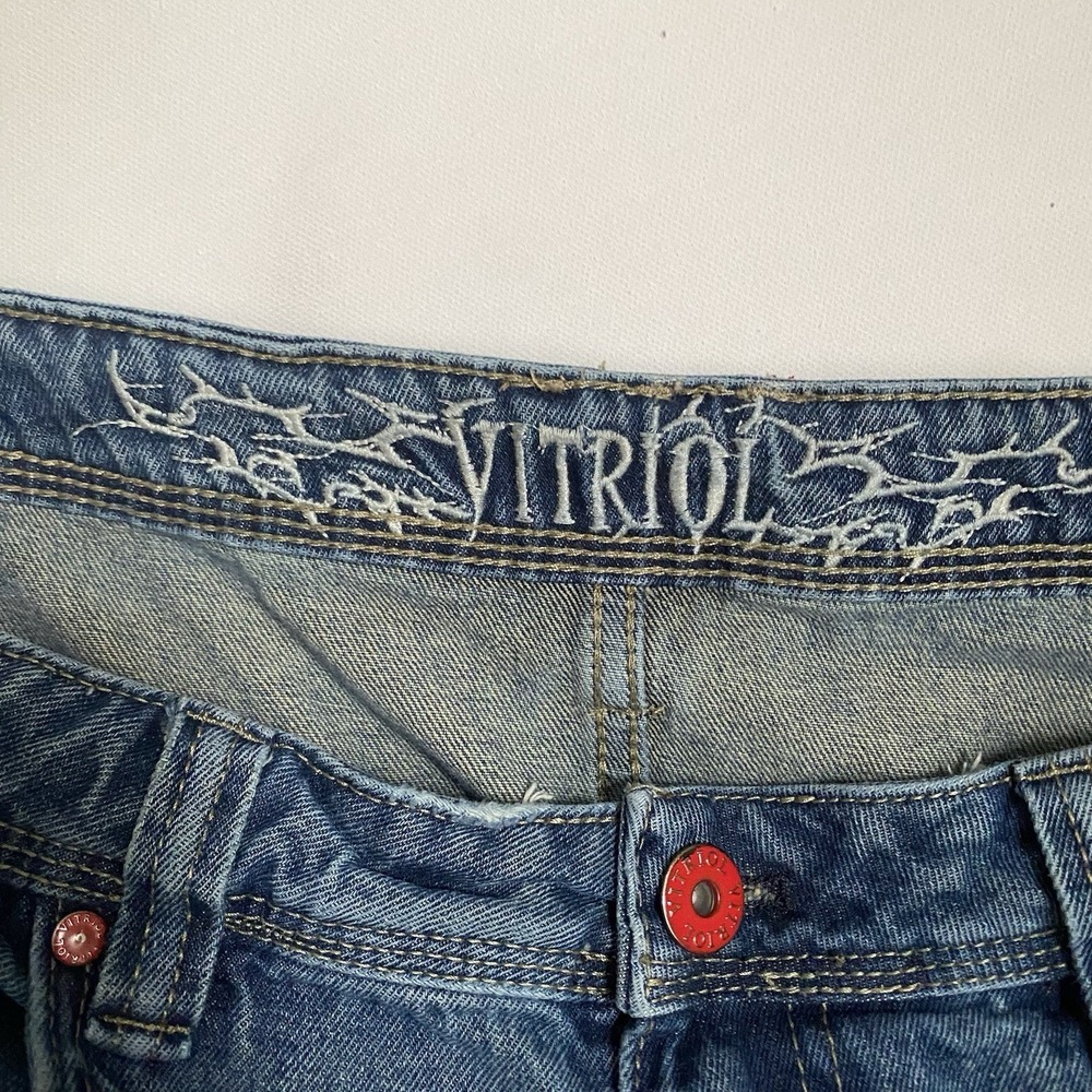Y2K Vitriol Baggy  Jeans Men 36 Blue Embroidered Ultra-Wide Hip Hop Distressed - Picture 10 of 11